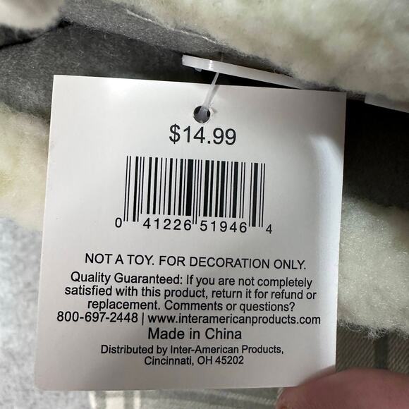 Holiday Home Christmas Farmhouse Stocking 18.5" Gray Plaid White Faux Fur Cuff - Picture 3 of 4